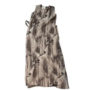 Rolling Over Inc Vintage Sleeveless Floral Maxi Dress Grey Gold Metallic Size S